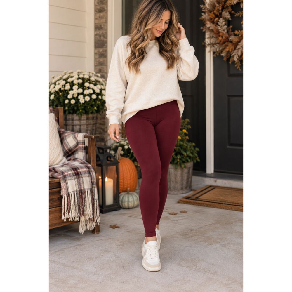 NWT Just Cozy M/L Burgundy Wine Leggings High Rise Soft Stretch